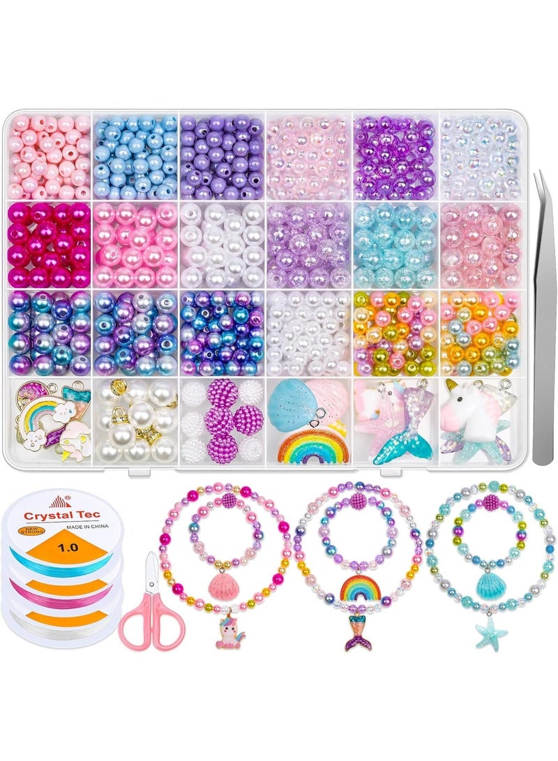 775Pcs Mermaid Charm DIY Beads for Jewelry Making, Unicorn DIY Bracelet Making Bead Kit for Kids Girls with Starfish Shell, Ocean Pearl Beads - Image 1
